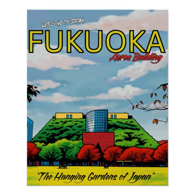 Póster Fukuoka Japón edificio Acros viaje  (Anverso)