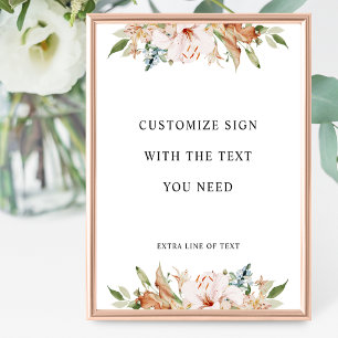 Póster Full Custom Text, Earthy Blooms Wedding Sign