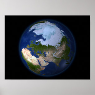 Póster Full Earth showing the Arctic region