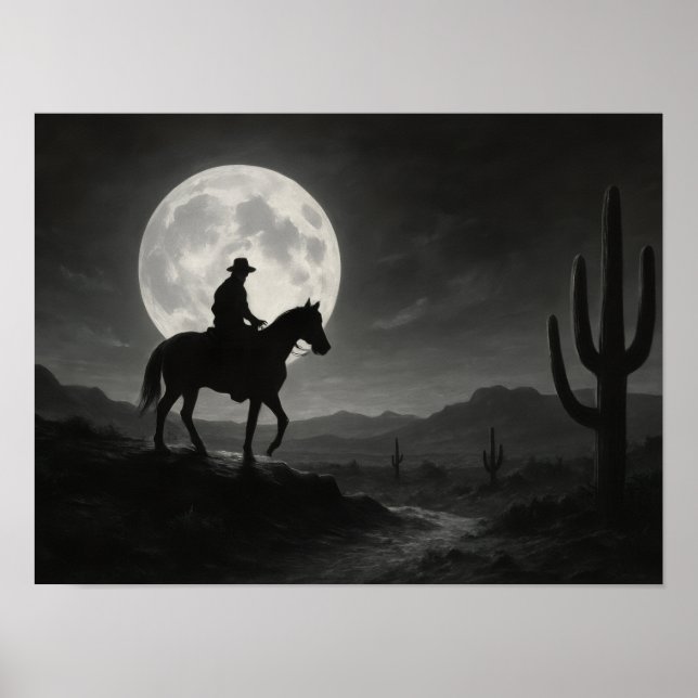 Póster Full Moon Desert Print - Silver Night Western (Frente)
