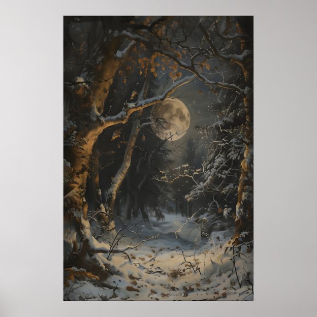 Póster Full Moon Winter Dark Forest Art Print Dark (Frente)