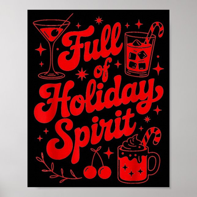 Póster Full Of Holiday Srit Funny Christmas Drinking Retr (Frente)