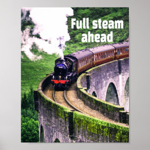 Póster Full steam ahead Locomotive Train on Bridge