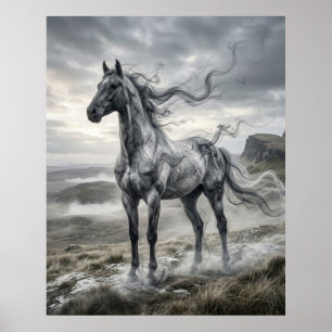 Póster Fumar Caballo Meseta Azotada por el Viento
