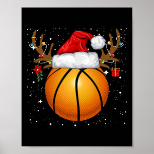 Póster Fun Basketball Reindeer Santa Hat Navidades Holida