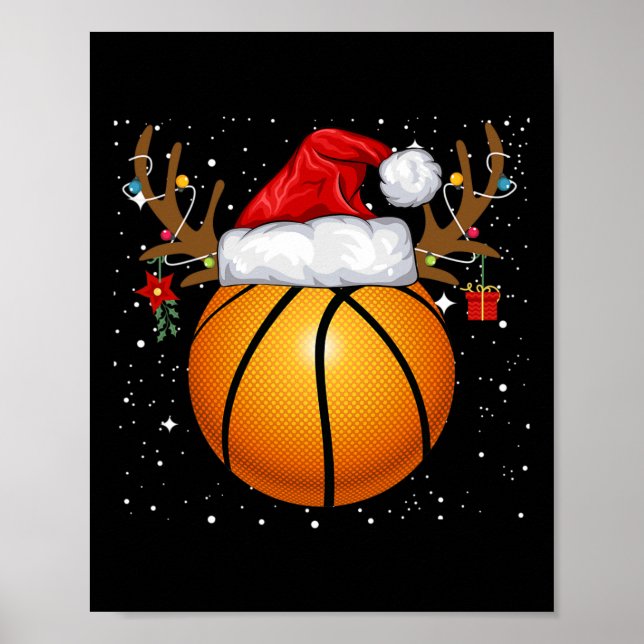Póster Fun Basketball Reindeer Santa Hat Navidades Holida (Frente)
