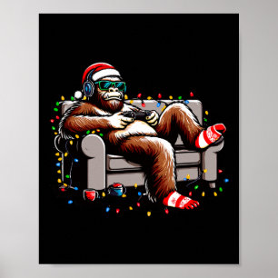 Póster Fun Bigfoot Gamer Navidades Sasquatch Xmas cree