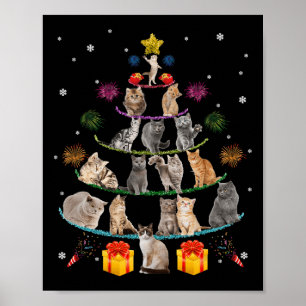 Póster Fun Cats Árbol de Navidad Meowy Xmas Cats Luz de Á