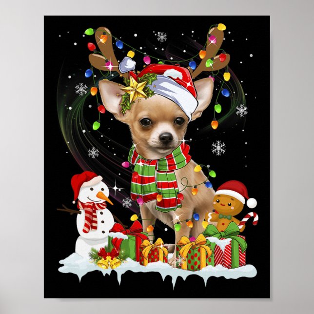 Póster Fun Chihuahua Navidades Ugly Dog Santa Hat Luces (Frente)