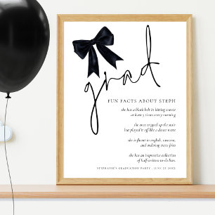Póster Fun Facts Grad Black Bow Graduation Party