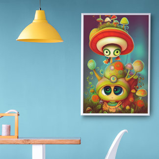 Póster Fun Fantasy Snail y el Ilustracion Mush