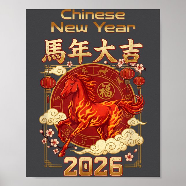 Póster Fun Fire Horse 2026 Lunar New Year Energy Adventur (Frente)