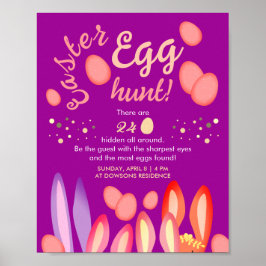 Póster Fun Girly Easter Huevos Caza Conejo Oreznos Fiesta