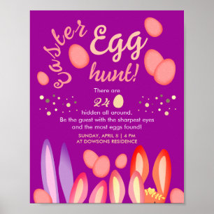Póster Fun Girly Easter Huevos Caza Conejo Oreznos Fiesta