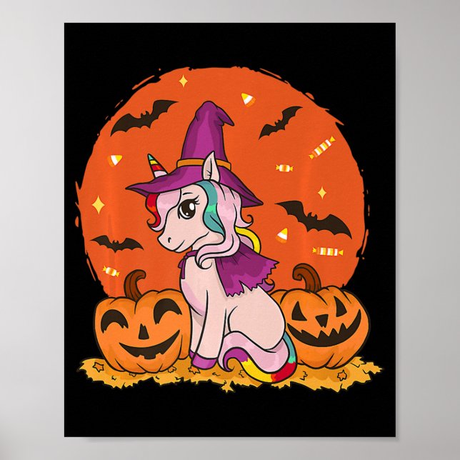 Póster Fun Halloween Bruja Unicorn Calabaza de bruja dive (Frente)
