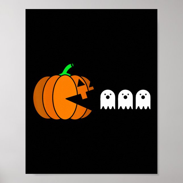 Póster Fun Halloween Calabaza comiendo fantasma (Frente)