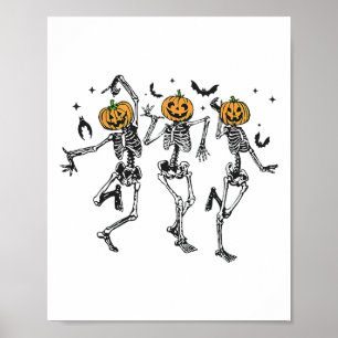 Póster Fun Halloween Calabaza Dancing Skeleton Costume Wo