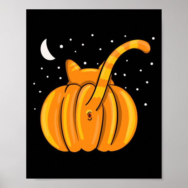 Póster Fun Halloween Cat Butt Pumpkin Naranja Tab (Frente)