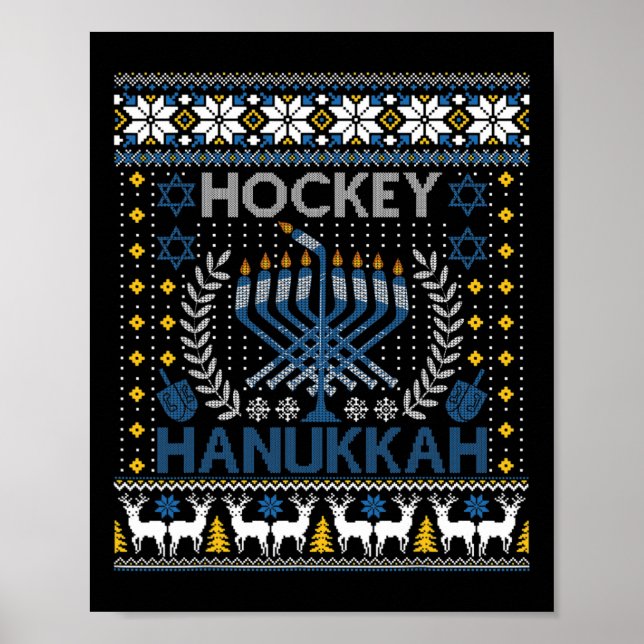 Póster Fun Hockey Menorah Hanukkah Festival Judío (Frente)