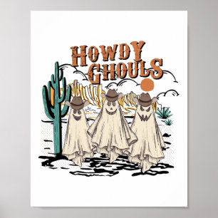 Póster Fun Howdy Ghouls Western Halloween Fall Ghosts Wom