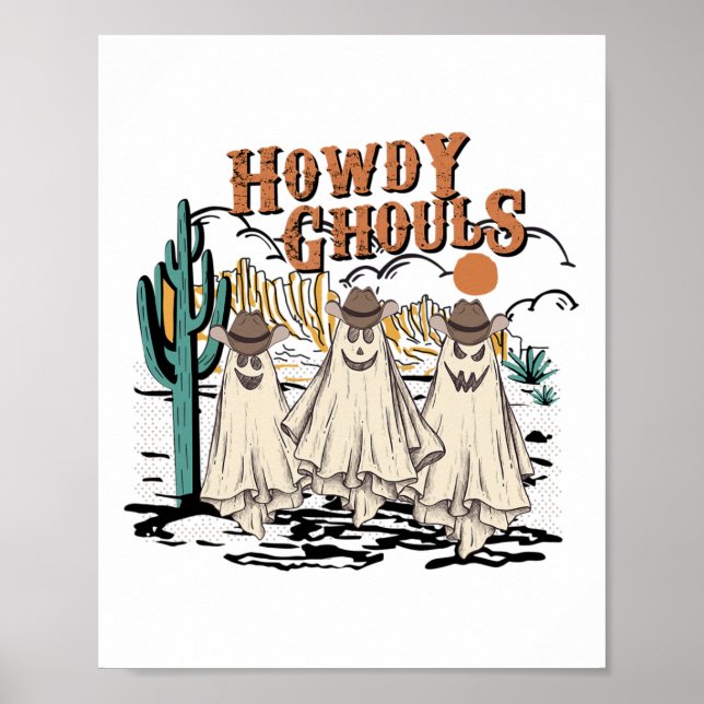Póster Fun Howdy Ghouls Western Halloween Fall Ghosts Wom (Frente)