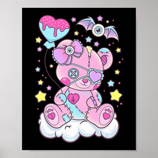 Póster Fun Kawaii Pastel Gótico Oso Tonto Y Asombroso Ani (Frente)