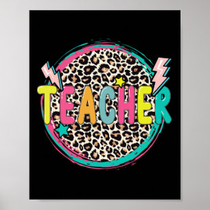 Póster Fun Leopard Teacher feliz primer día de clases de