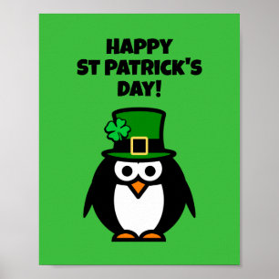 Póster Fun leprechaun penguin cartoon St Patrick's Day