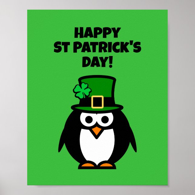 Póster Fun leprechaun penguin cartoon St Patrick's Day (Frente)