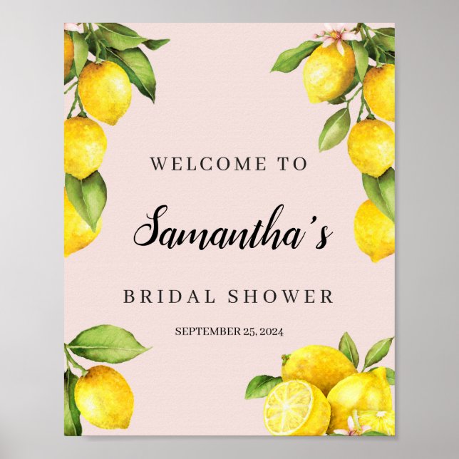 Póster Fun limón cítrico verano ducha de novia signo de b (Frente)
