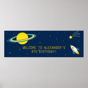 Póster Fun Outer Space Rocket Birthday Party Banner