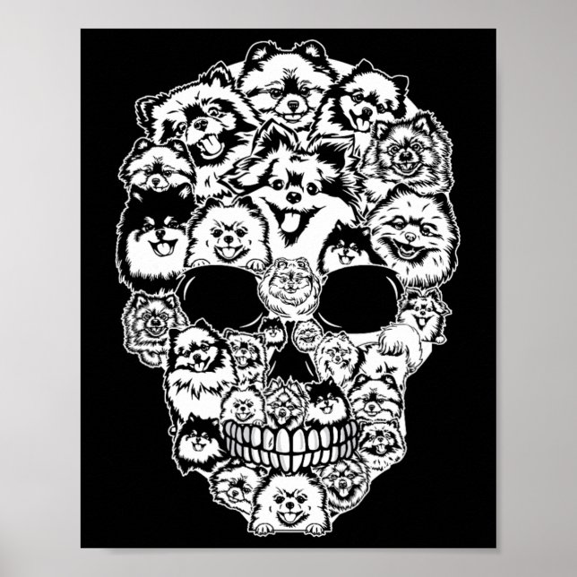 Póster Fun Pomeranian Skull Dog Skeleton Halloween (Frente)