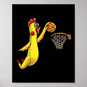 Póster Fun Rubber Chicken jugando al baloncesto deportivo