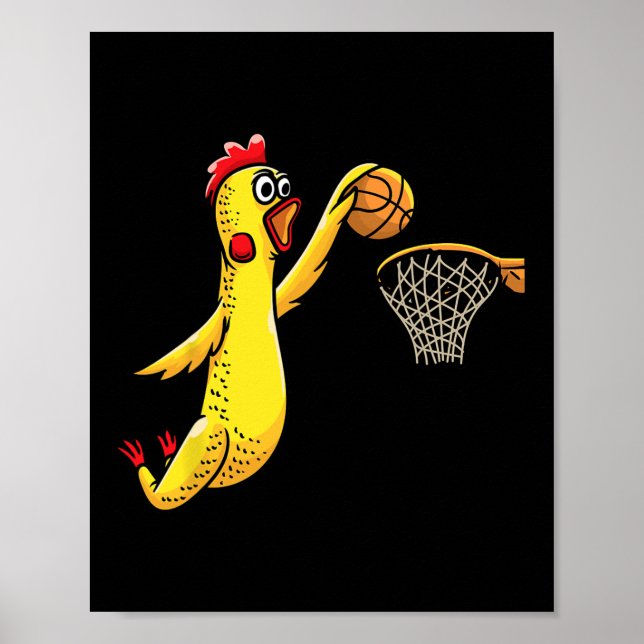 Póster Fun Rubber Chicken jugando al baloncesto deportivo (Frente)
