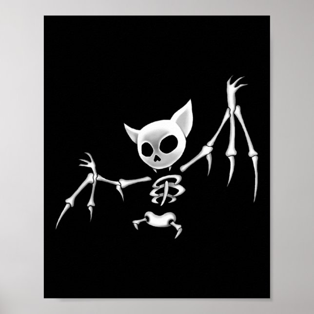 Póster Fun Scary Dark Flying Skeleton Bat Ropa de Hallowe (Frente)