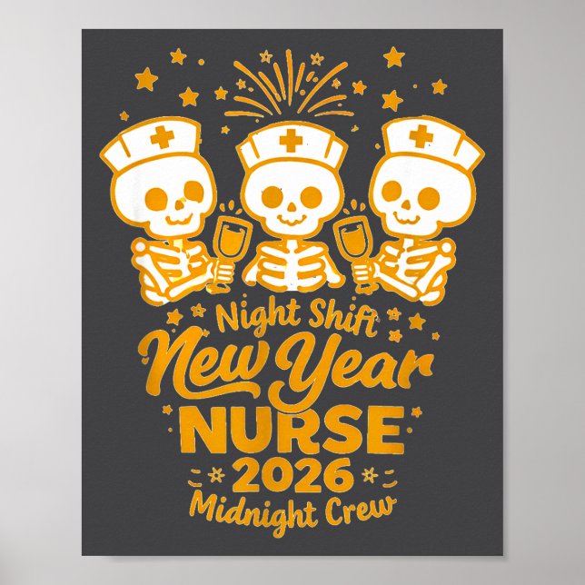 Póster Fun Skeleton Er Icu Nurse Night Shift Crew New Yea (Frente)