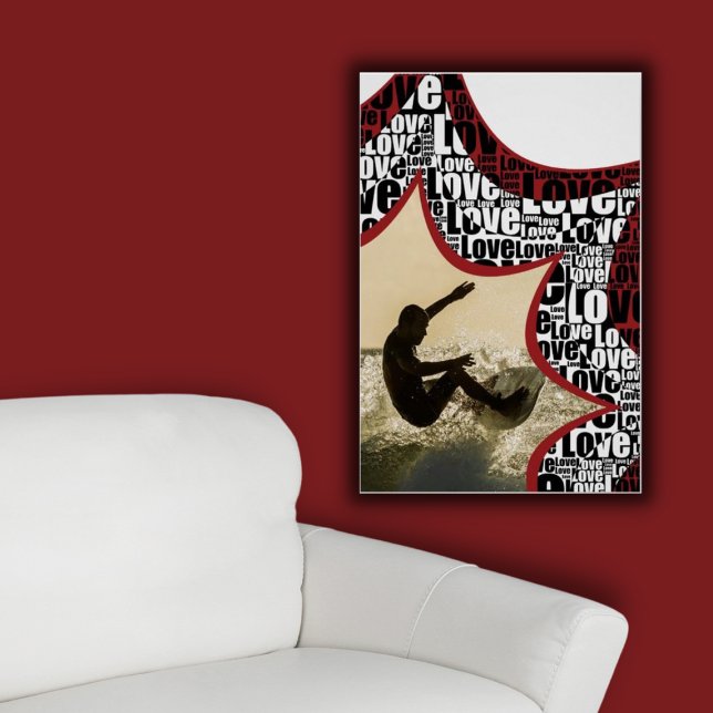 Póster Fun Star-Burst Actividad de amor negro y blanco (Love Surfing, Custom Image Poster)