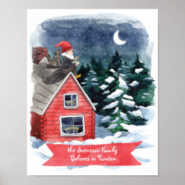 Póster Fun Tomten Navidades suecos Gnome Watercolor