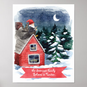 Póster Fun Tomten Navidades suecos Gnome Watercolor