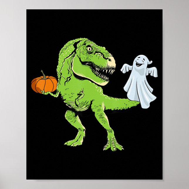 Póster Fun TRex Pum de Dinosaur Ghost Lazy Halloween (Frente)
