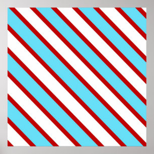 Póster Fun Turquoise Blue Red and White Diagonal Stripes