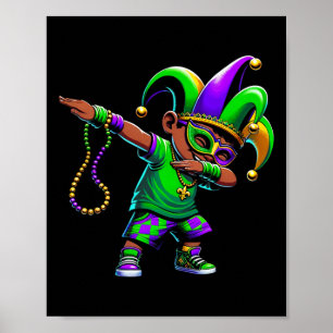 Póster Fundido niño Dabbing Mardi Gras Desfile de Carnava