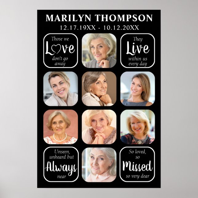 Póster Funeral 8 Collage de Fotos Memorial Cita (Frente)
