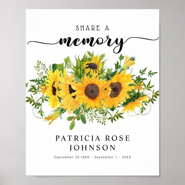 Póster Funeral Comparte un Rótulo de girasol en memoria (Frente)