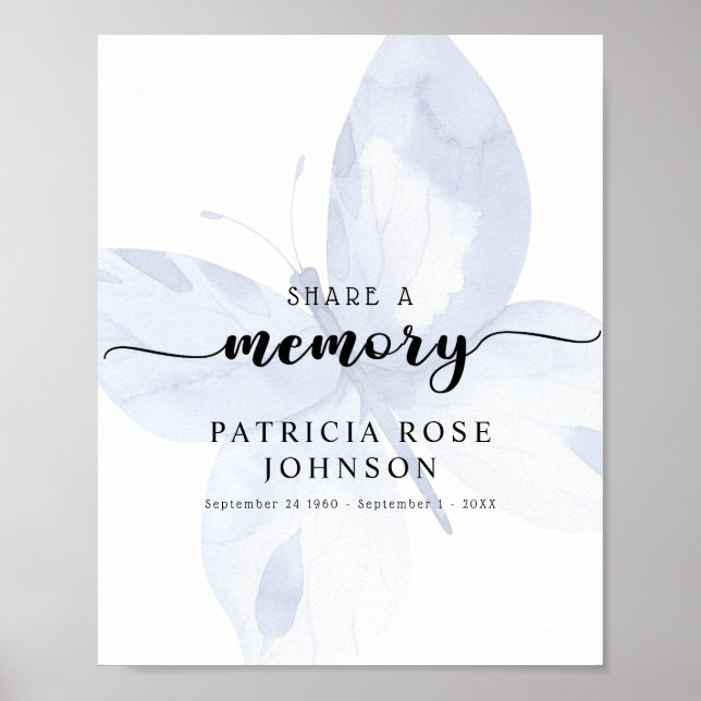 Póster Funeral Compartir un Rótulo de mariposa de memoria (Frente)
