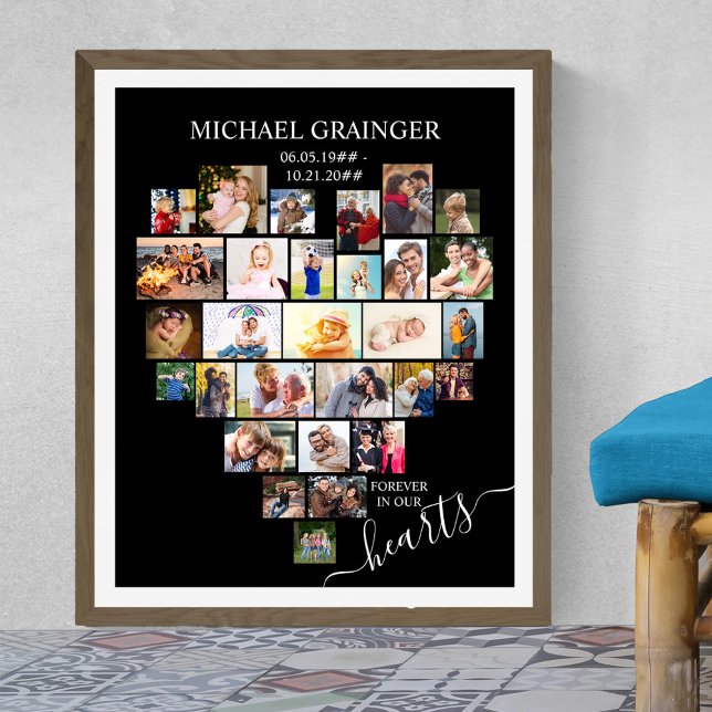 Póster Funeral conmemorativo del Collage de fotos en form (Funeral memorial poster to order professionally printed or as a printable digital download)