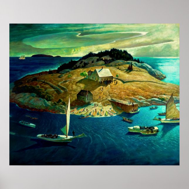 Póster Funeral de la isla por Newell Convers Wyeth (Frente)