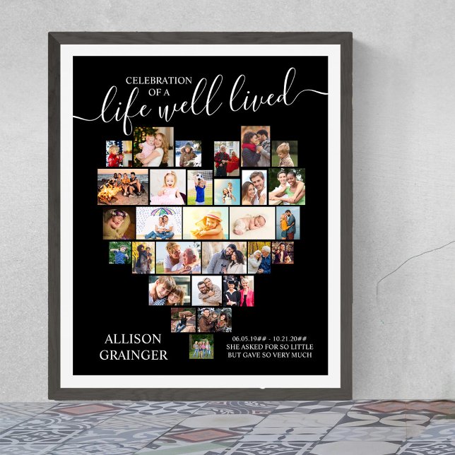Póster Funeral de un Personalizado fotográfico de la vida (Funeral memorial poster to order professionally printed or as a printable digital download)