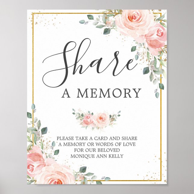 Póster Funeral floral rosa de Rubor comparte memoria conm (Frente)