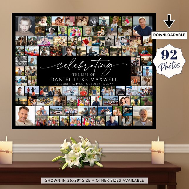 Póster Funeral Memorial 92 Photo Collage Celebrating Life (Subido por el creador)